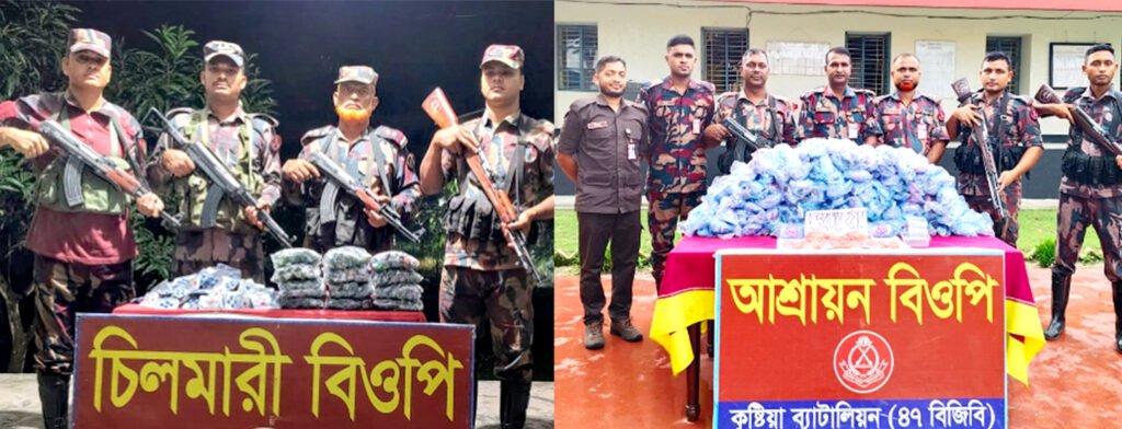 কুষ্টিয়ার দৌলতপুর সীমান্তে মাদক ও কারেন্ট জাল জব্দ 8 4 2